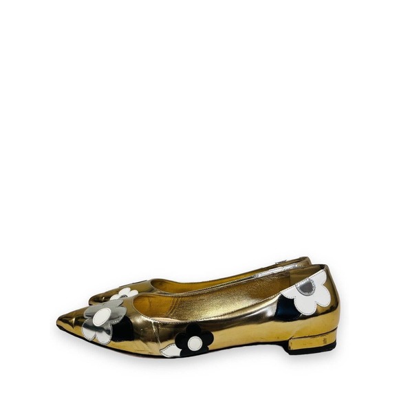 PRADA Gold Metallic Floral Appliqué Leather Pointed Toe Ballet Flats 38.5 - Picture 5 of 8